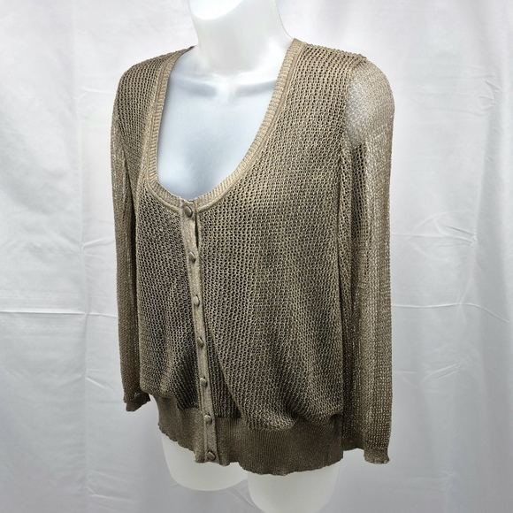 Escada Vintage Metallic Gold Knit Cardigan Sweater 3/4 Sleeve 46 XXL - Picture 3 of 13